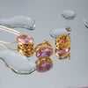 18K gold exquisite noble oval inlaid gemstone with heart hollow design necklace and earrings set