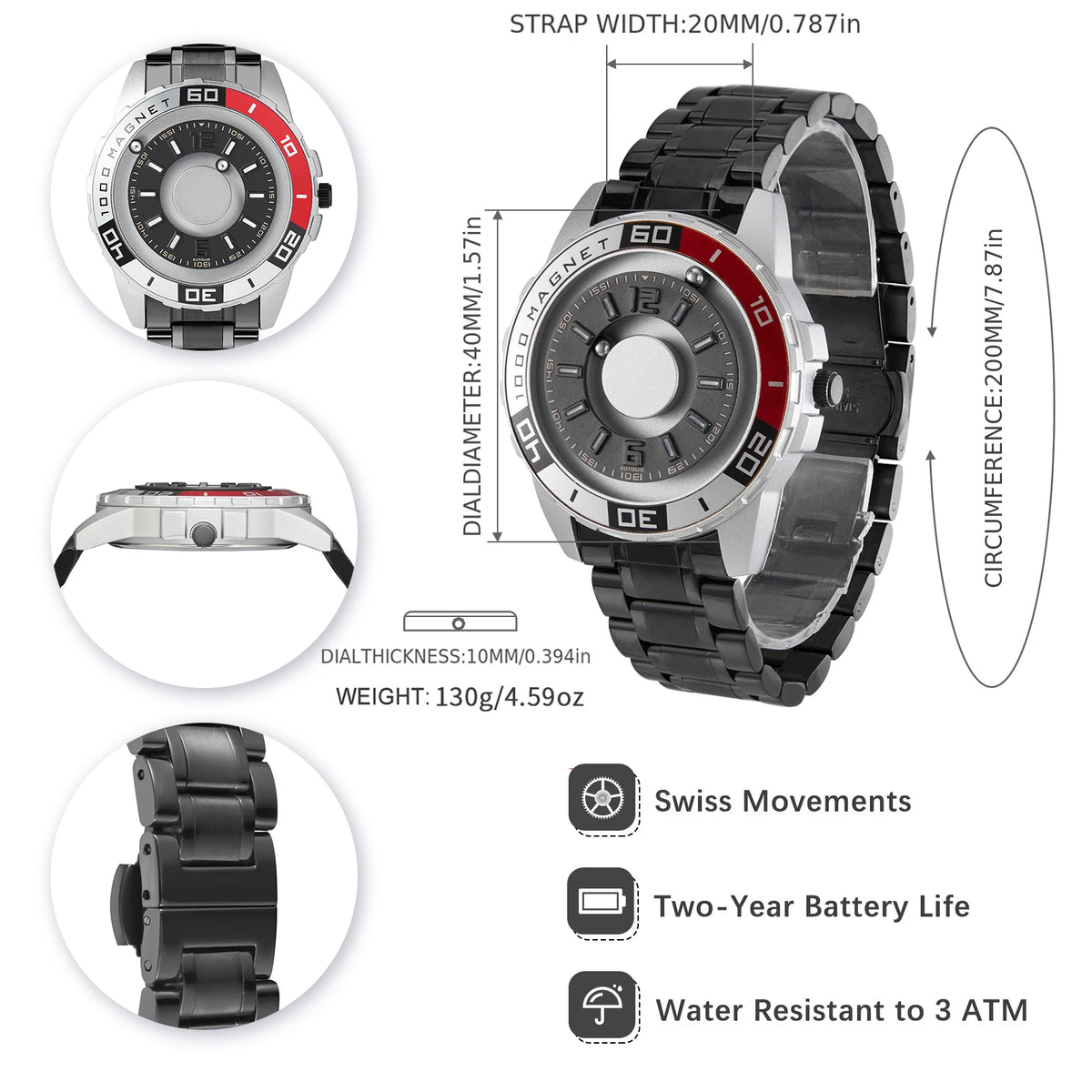 EUTOUR Magnetic Pilot Sports Watch