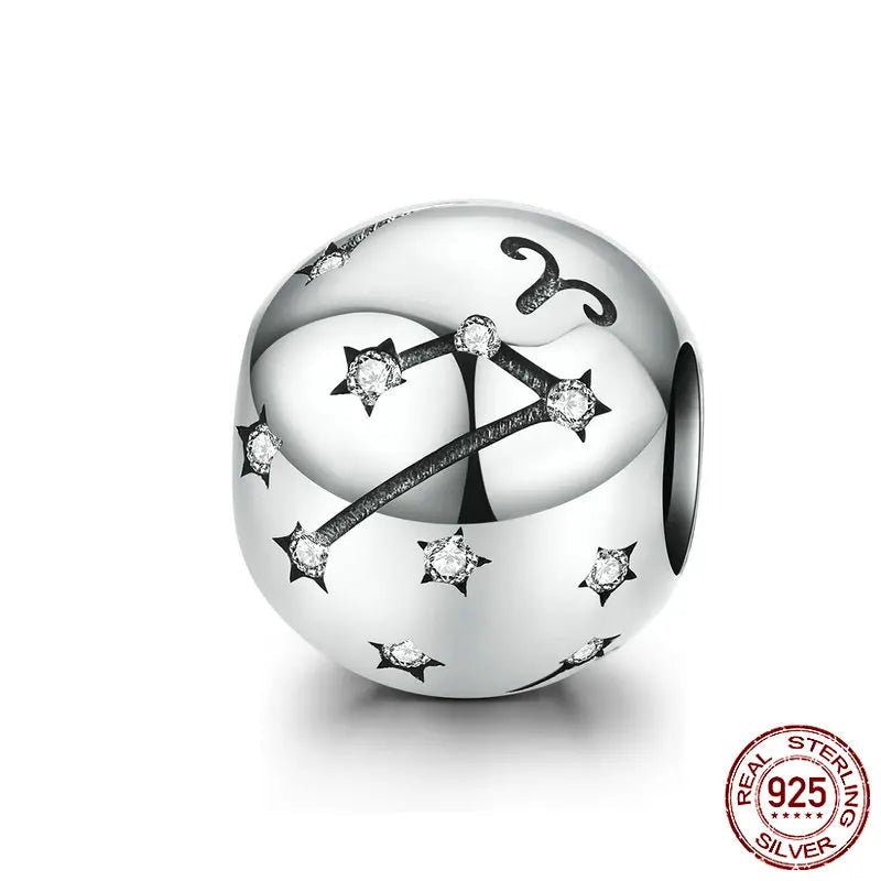 925 Sterling Silver Zodiac Charm with Sparkling Zircon