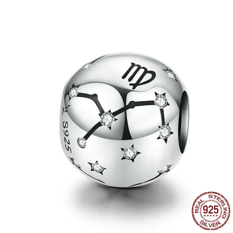 925 Sterling Silver Zodiac Charm with Sparkling Zircon