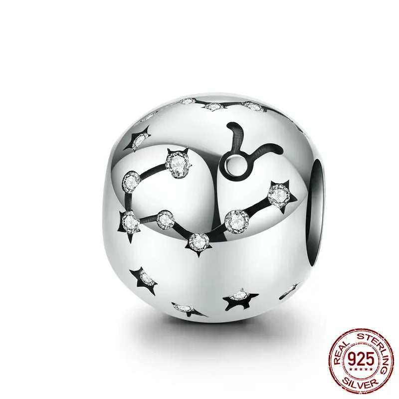 925 Sterling Silver Zodiac Charm with Sparkling Zircon