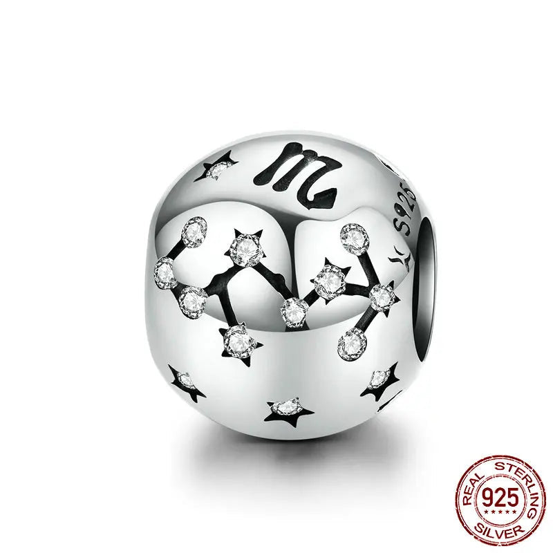 925 Sterling Silver Zodiac Charm with Sparkling Zircon