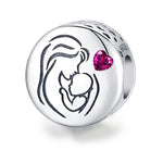 925 Sterling Silver Mom Love Charm with Red Zircon