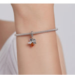 925 Sterling Silver Mom Love Charm with Red Zircon