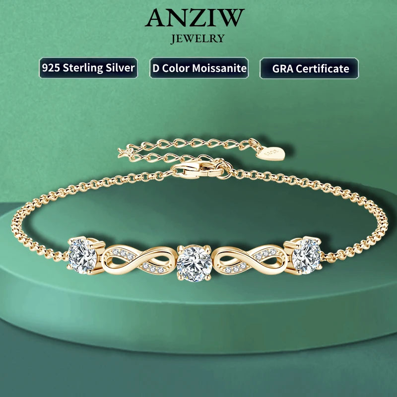 Infinity Moissanite Bracelet 18k Gold & S925 Silver