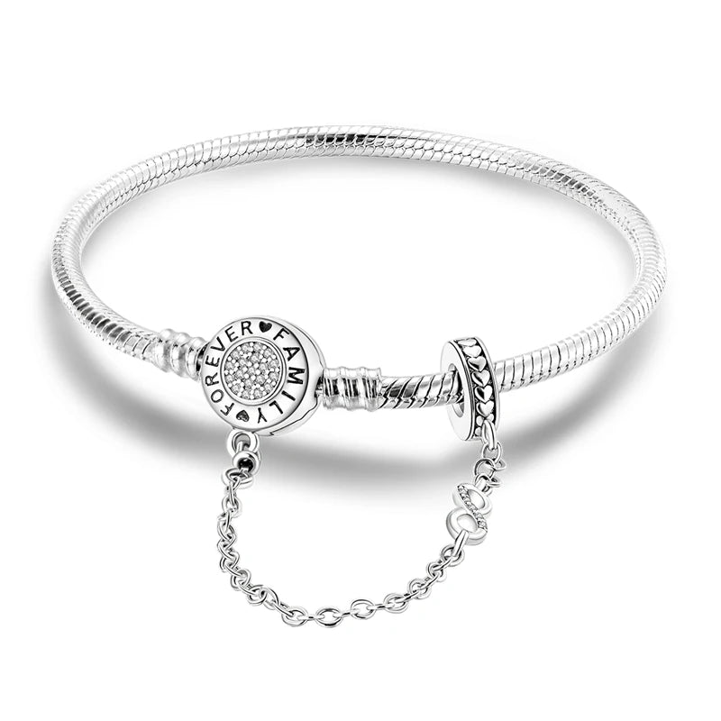 925 Silver Hamsa Hand Snake Chain Bracelet for Women