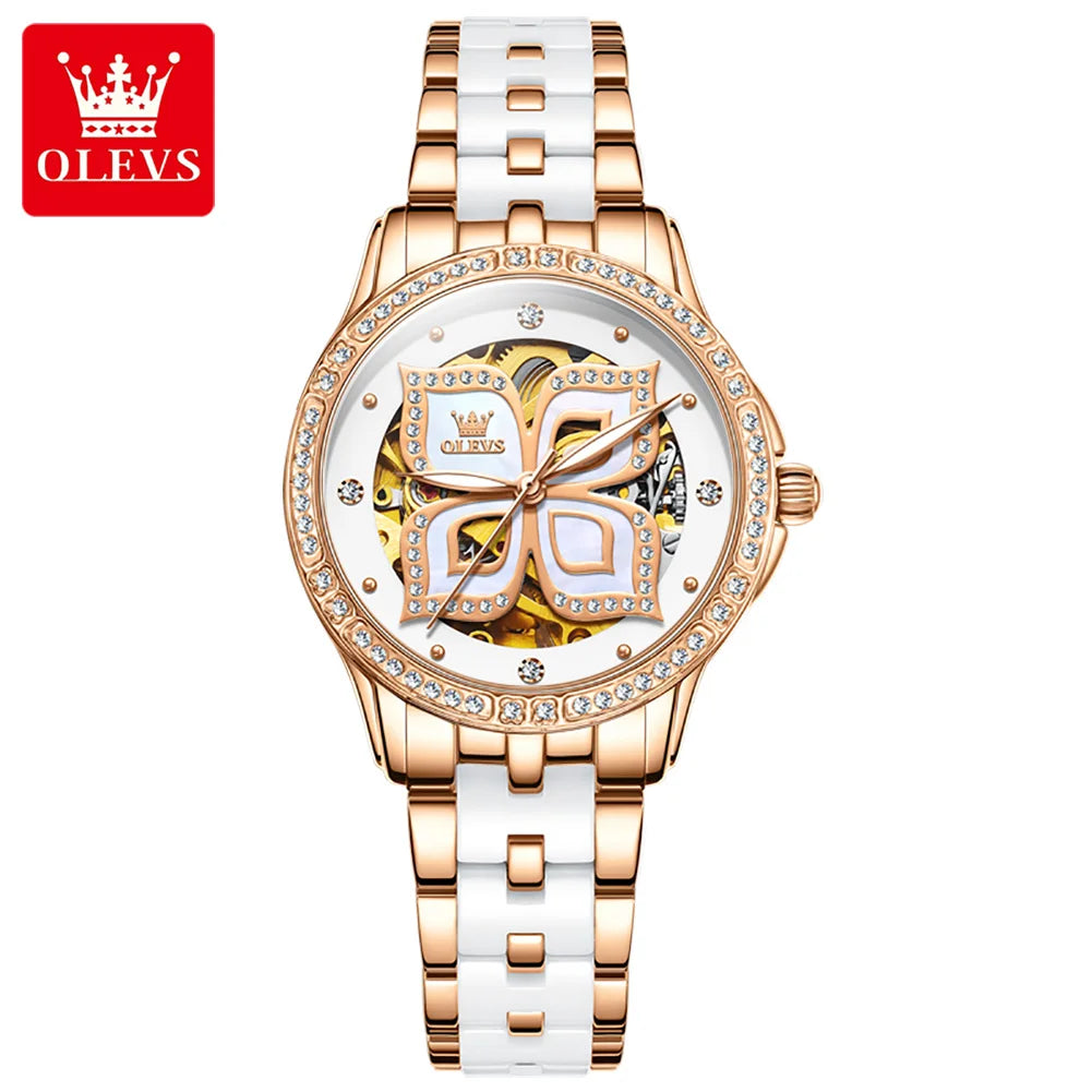 OLEVS Women's Elegant Ceramic Strap Watch