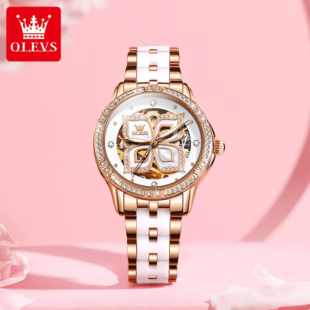 OLEVS Women's Elegant Ceramic Strap Watch