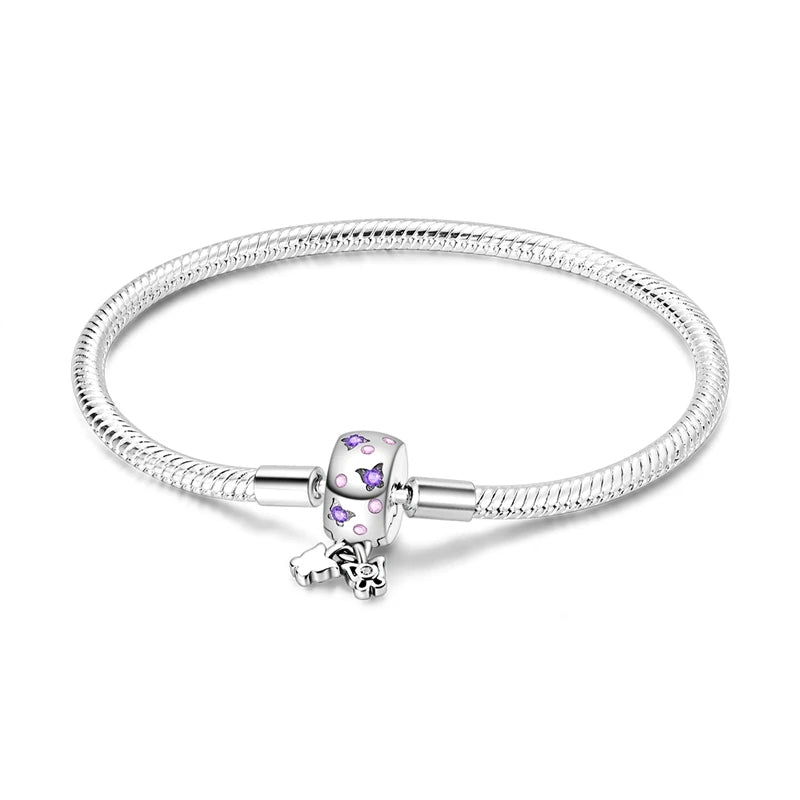 925 Silver Hamsa Hand Snake Chain Bracelet for Women