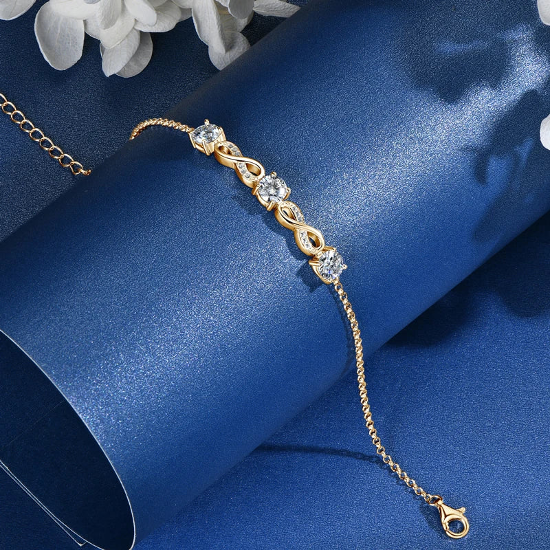 Infinity Moissanite Bracelet 18k Gold & S925 Silver