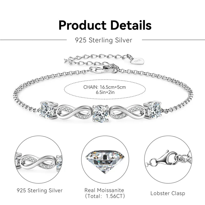 Infinity Moissanite Bracelet 18k Gold & S925 Silver