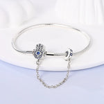 925 Silver Hamsa Hand Snake Chain Bracelet for Women