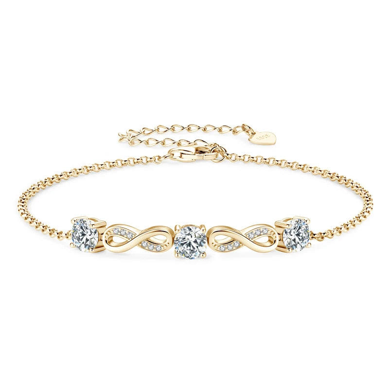 Infinity Moissanite Bracelet 18k Gold & S925 Silver