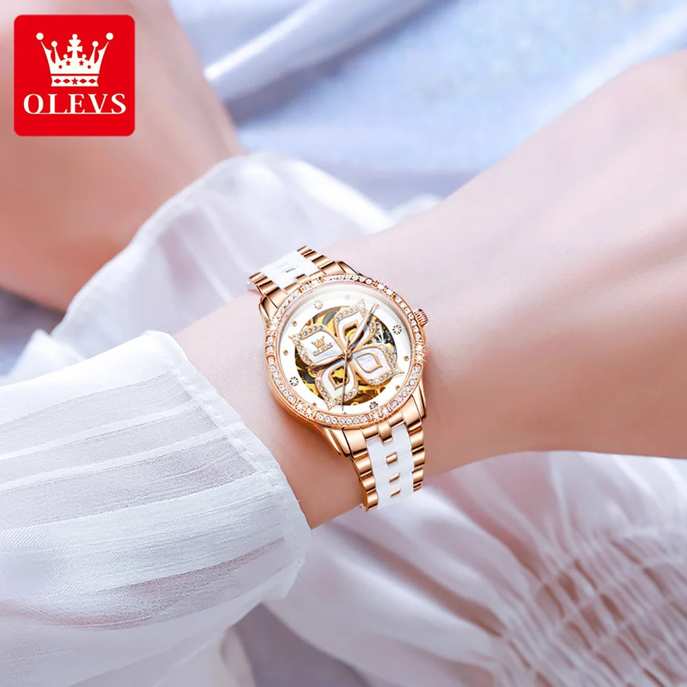 OLEVS Women's Elegant Ceramic Strap Watch