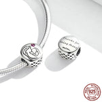 925 Sterling Silver Mom Love Charm with Red Zircon